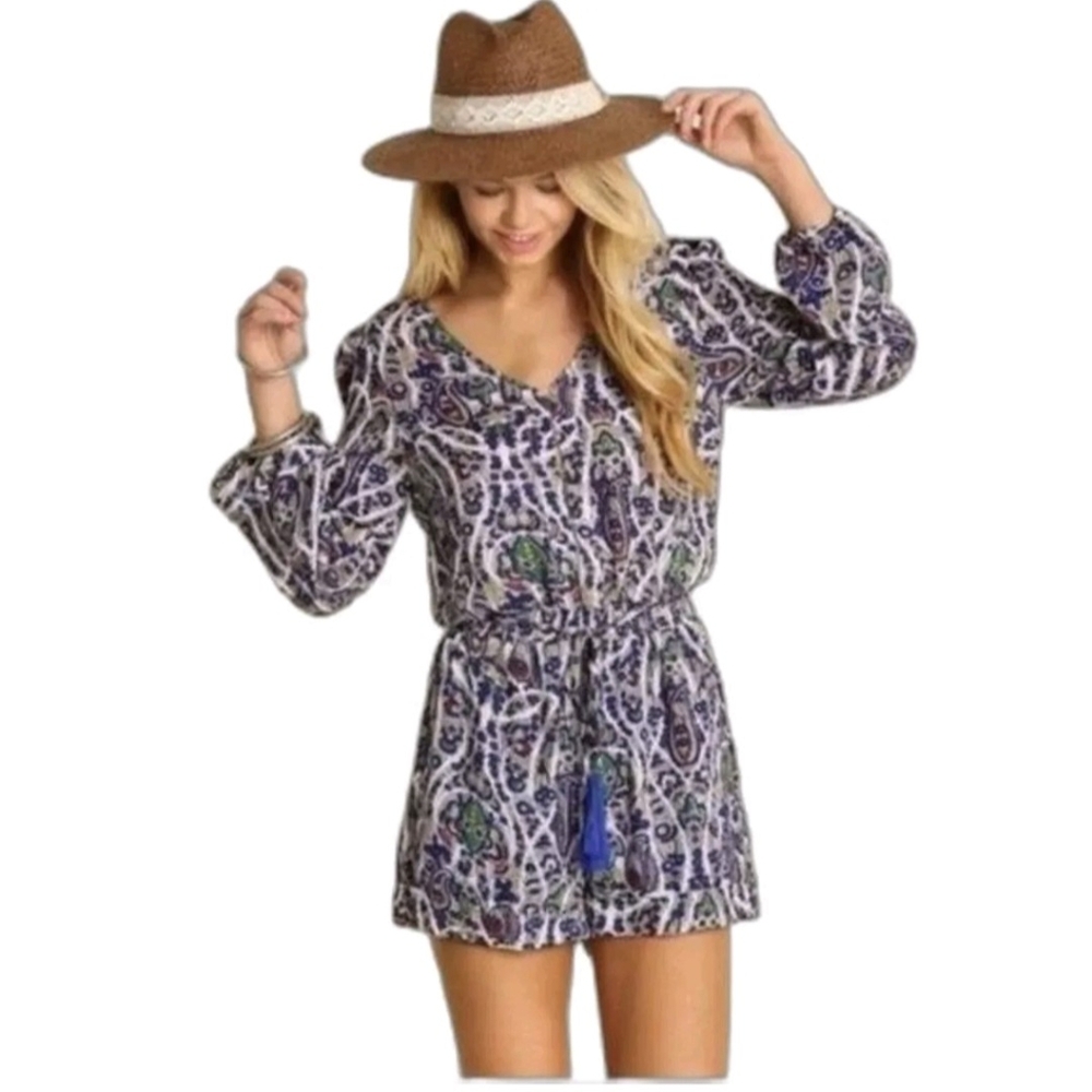 UMGEE* boho western hippy chic lined shorts jumpsuit asymmetric bell sleeve